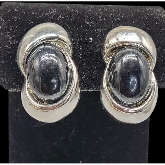 Craft Faux Onyx Clip On Earrings Cats Eye Style Highly Collectible Brand Vintage - Picture 2 of 15